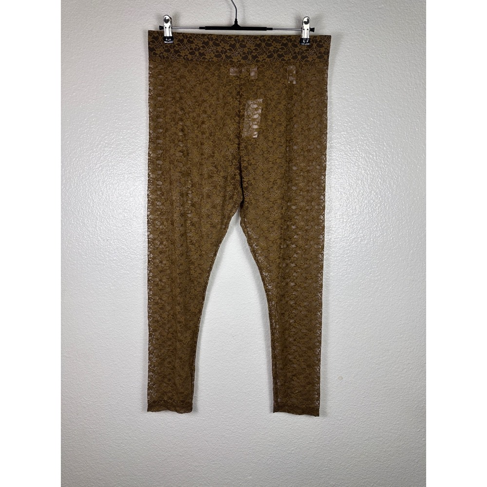 Logo Layers Womens Sheer Floral Lace Leggings Bronze Brown High Rise Size LPo